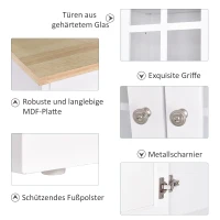 HOMCOM Küchenschrank, Hochschrank mit Arbeitsplatte, Geschirrschrank, Küchenbuffet, Mehrzweckschrank mit 6 Fächern, Glastür, MDF, Weiß, 80 x 37 x 183 cm(m-6)