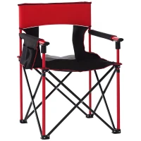 Outsunny Folding Fishing Camping Chair Portable Picnic Armchair Director Seat Oxford Metal Frame with Cup Holder, Phone Pocket - Red(m-10)
