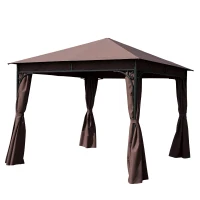 Outsunny 3 x 3(m) Garden Gazebo, Outdoor Gazebo Canopy Shelter with Curtains and Steel Frame for Lawn, Yard and Deck, Coffee(m-10)