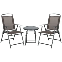 Outsunny Three-Piece Garden Seat Set, with Glass-Top Table - Brown(m-1)