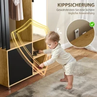 HOMCOM Kleiderschrank mit Spiegel und Hängestange, Aufbewahrungsfächer, offene Ablageflächen, Naturholz, Schwarz(m-6)