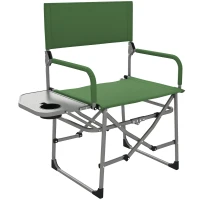 Outsunny Sedia da Campeggio Pieghevole con Tavolino Laterale, in Metallo e Tessuto Oxford, 81x51x87 cm, Verde(m-1)