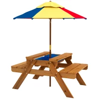 Outsunny Kids Picnic Table Set, 3 in 1 Sand Pit Activity Table, Kids Garden Furniture w/ Removable Parasol, for 3-6 Years(m-10)