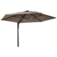 Outsunny 2.5m Wall Mounted Parasol, Hand to Push Outdoor Patio Umbrella with 180 Degree Rotatable Canopy for Porch, Deck, Garden, 250 cm, Khaki(m-1)