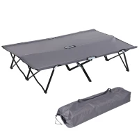 Outsunny Double Camping Cot Bed, with Bag - Grey(m-1)