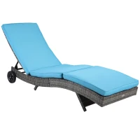 Outsunny Bain de soleil transat - dossier inclinable 5 positions roulettes - matelas déhoussable - résine tressée bleu et gris(m-11)