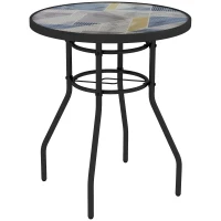 Outsunny Φ60 Garden Table, with Glass Printed Tabletop - Multicolour(m-1)