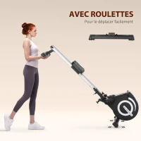 HOMCOM Rameur d'appartement Pliable freinage magnétique - Silencieux - 8 Niveaux de résistance magnétique - Glissière en Aluminium - écran LCD Multifonction - Acier alu. ABS Noir Argent(m-6)