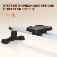 HOMCOM Rameur d'appartement Pliable freinage magnétique - Silencieux - 8 Niveaux de résistance magnétique - Glissière en Aluminium - écran LCD Multifonction - Acier alu. ABS Noir Argent(m-8)