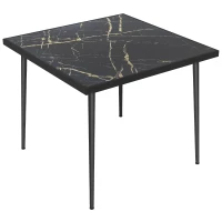 Outsunny Square Garden Table, Outdoor Dining Table for 4 with Marble Effect Tempered Glass Top and Steel Frame for Patio, Black(m-1)