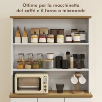 HOMCOM Dispensa Cucina con 3 Ripiani Aperti, 3 Cassetti e 2 Armadietti, in Legno, 101x39x180.5 cm, Bianco e color Legno(m-5)