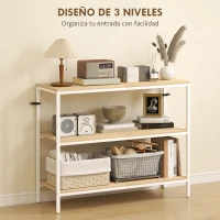 HOMCOM Consola de Recibidor con 3 Estantes Abiertos y Patas de Metal para Pasillo Entrada Salón Dormitorio Natural y Blanco(m-4)