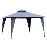 Outsunny 3.5x3.5m Side-Less Outdoor Canopy Tent Gazebo w/ 2-Tier Roof Steel Frame Garden Party Gathering Shelter Grey(m-1)