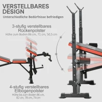 HOMCOM Ławka do ćwiczeń bez ciężarów, regulowana ławka fitness do różnych ćwiczeń, stacja treningowa, stal, plastik, Czarny+Czerwony(m-8)