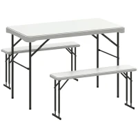 Outsunny Three-Piece Folding Picnic Table and Bench Set - White(m-10)