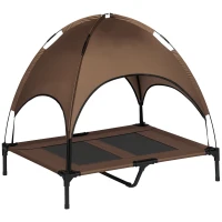PawHut Cama Elevada para Animais de Estimação Portátil com Toldo Amovível Tecido Respirável 92x76x90cm Marrom(m-10)