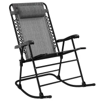 Outsunny Folding Rocking Chair Outdoor Portable Zero Gravity Chair w/ Headrest Grey(m-1)