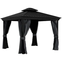 Outsunny 3.65 x 3m Aluminium Hardtop Gazebo, with Accessories - Dark Grey(m-1)
