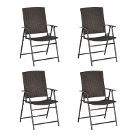 Outsunny 4tlg. Polyrattanstühle Klappstuhl Gartenstuhl mit Rückenlehne klappbar Stahl Braun 58 x 61 x 94 cm(m-1)