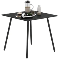 Outsunny Square Garden Table with Slat Top, Steel Frame, Outdoor Table for 4 Person, 80 x 80 x 74 cm, Black(m-10)