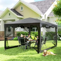 Outsunny Cenador Exterior 4x3 m con 4 Mosquiteras Laterales 2 Puertas con Cremallera y 6 Orificios de Drenaje Gris Oscuro(m-7)
