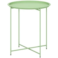 Outsunny Mesa de Jardín Redonda con Bandeja Extraíble Patas Ajustables y Acabado en Acero para Exterior Ø46x50 cm Verde(m-10)