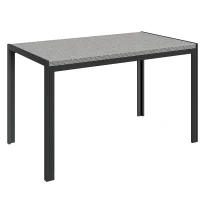 Outsunny Mesa de Refeição para Jardim em Vime Sintético com Estrutura de Metal Resistente às Intempéries 120x70x72 cm Cinzento e Preto(m-10)