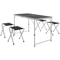 Outsunny Conjunto de Campismo de 5 Peças Mesa Dobrável com Assentos Inclui 1 Mesa Ajustável em Altura com Orifício e 4 Assentos Preto(m-10)