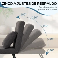 HOMCOM Sofá Cama Individual Plegable Silla Cama Convertible 4 en 1 Respaldo Ajustable de 5 Niveles y Almohada 63x73x81 cm Gris(m-5)