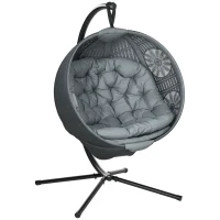 Outsunny Round Egg Basket Chair, with Steel Stand, Charcoal Grey(m-10)