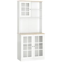 HOMCOM Credenza Moderna in Legno MDF Bianco con 2 Vetrinette e 1 Scaffale con Mensole Regolabili, 80 x 37 x 183 cm(m-1)
