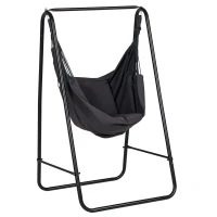Outsunny Hammock Chair with Stand, Hammock Swing Chair with Cushion, Dark Grey(m-10)