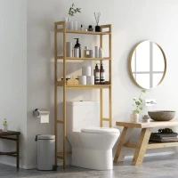 kleankin Meuble étagères de rangement dessus toilette WC en bambou 3 étagères pour salle de bain 68 x 20 x 165 cm naturel(m-8)