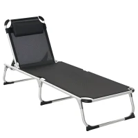 Outsunny Tumbona Plegable Reclinable de Aluminio con Reposacabezas Extraíble y Respaldo Transpirable Ajustable en 4 Posiciones para Jardín Terraza Camping Exterior 170x60x76 cm Negro(m-9)