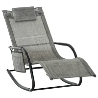 Outsunny Outdoor Garden Rocking Chair, Patio Sun Lounger Rocker Chair with Breathable Mesh Fabric, Removable Headrest Pillow, Armrest, Side Storage Bag, Dark Grey(m-1)