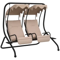 Outsunny Hollywoodschaukel Gartenschaukel, wetterbeständig,2 getrennte Size, 2 Getränkehalter, 170 cm x 136 cm x 170 cm, Beige(m-10)