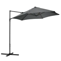 Outsunny 2.5M Garden Cantilever Parasol, Offset Roma Patio Umbrella Hanging Sun Shade Canopy Shelter with 360° Rotation and Cross Base, Dark Grey(m-1)