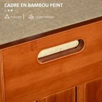 HOMCOM Banc à chaussures meuble à chaussures en bambou avec coussin d'assise, 3 portes et compartiment caché, marron(m-6)