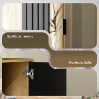 HOMCOM Kleiderschrank mit Spiegel und Hängestange, Aufbewahrungsfächer, offene Ablageflächen, Naturholz, Schwarz(m-7)