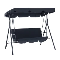 Outsunny Balancelle de Jardin 3 Places Toit Inclinaison réglable Coussins Assise et Dossier 1,72L x 1,1l x 1,53H m Acier Noir Polyester Noire(m-1)