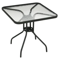 Outsunny Mesa de Jardín Cuadrada 76x76x72 cm con Agujero para Sombrilla y Encimera de Vidrio Templado para Patio Terraza Negro(m-10)