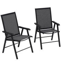 Outsunny Conjunto de 2 Cadeiras Dobráveis para Exterior Cadeiras para Jardim com Textilene e Metal  58x64x94 cm Cinza Escuro(m-10)