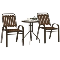 Outsunny 3 Pieces Patio Bistro Set with Stackable Chairs, Tempered Glass Table, for Outdoor, Balcony, Patio, Garden, Dark Brown(m-10)