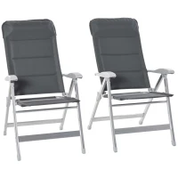 Outsunny Lot de 2 chaises de jardin pliantes fauteuil d'extérieur avec dossier haut inclinable multipositions accoudoirs(m-11)