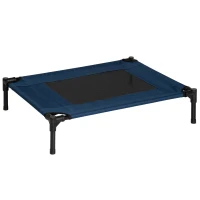 PawHut Lit pour chien chat lit de camp grand confort sur pieds tissu oxford textilène micro-perforé 76L x 61l x 18H cm bleu marine noir(m-12)