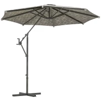 Outsunny 3(m) Convertible Cantilever Parasol and Centre-post Garden Parasol with Cross Base, 360° Rotation Banana Parasol with Crank Handle and 8 Ribs, Hanging Patio Umbrella, Black and White(m-1)