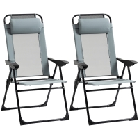 Outsunny Lot de 2 chaises de jardin set basic de 2 chaises pliantes chaise de camping accoudoir dossier réglable en 5 positions