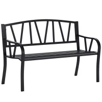 Outsunny Panchina da Giardino in Metallo Nero Impermeabile, Panca da Esterno in Ferro 2 Posti, 128x56x86cm(m-1)