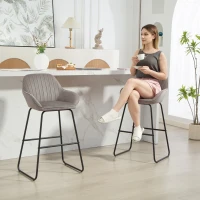 HOMCOM Set di 2 Sgabelli da Bar, Sgabelli da Bar con Rivestimento in Tessuto e Imbottitura in Schiuma, Sgabelli Imbottiti con Gambe in Metallo, Grigio(m-3)