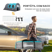 Outsunny Tenda de Campismo Familiar para 5-6 Pessoas com 2 Quartos Portas Impermeável 3000 mm para Trekking 480x260x200 cm Cinza(m-7)